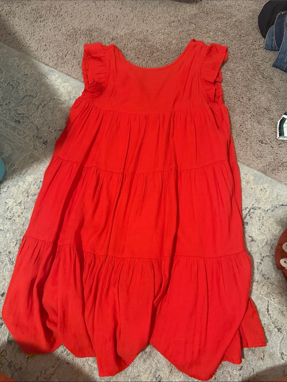 The Impeccable Pig Bright Red Tiered Flutter-Sleeve Dress
